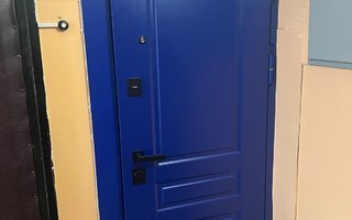 общий вид с места установки - стальная дверь в квартиру с зеркалом и отделкой МДФ